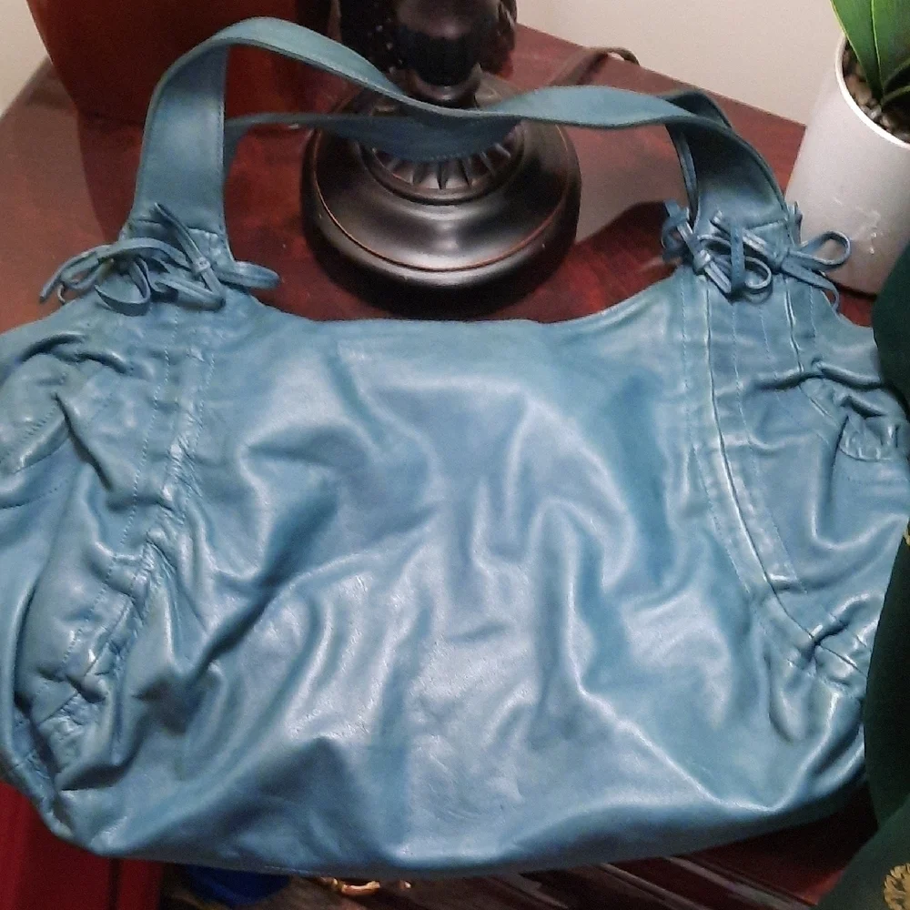 DKNY Blue Shoulder Bag with Ruched Details
